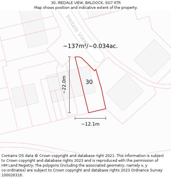 30, IREDALE VIEW, BALDOCK, SG7 6TR: Plot and title map