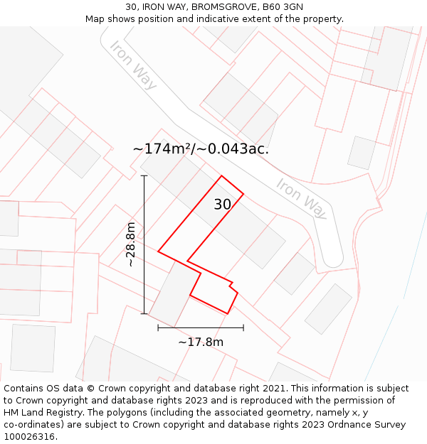 30, IRON WAY, BROMSGROVE, B60 3GN: Plot and title map