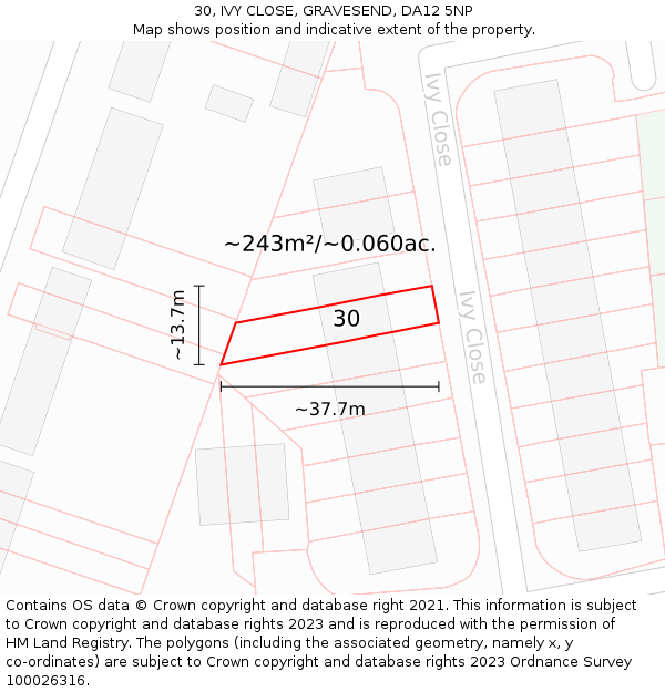 30, IVY CLOSE, GRAVESEND, DA12 5NP: Plot and title map