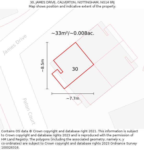 30, JAMES DRIVE, CALVERTON, NOTTINGHAM, NG14 6RJ: Plot and title map