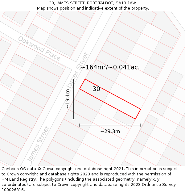 30, JAMES STREET, PORT TALBOT, SA13 1AW: Plot and title map