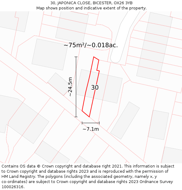 30, JAPONICA CLOSE, BICESTER, OX26 3YB: Plot and title map