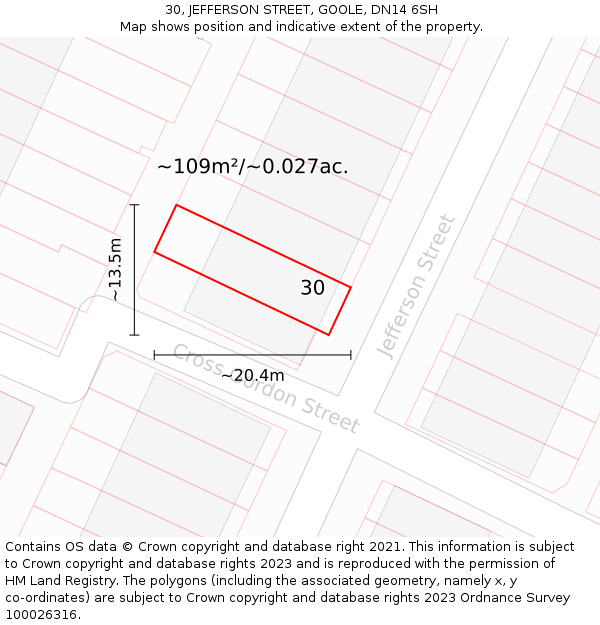30, JEFFERSON STREET, GOOLE, DN14 6SH: Plot and title map
