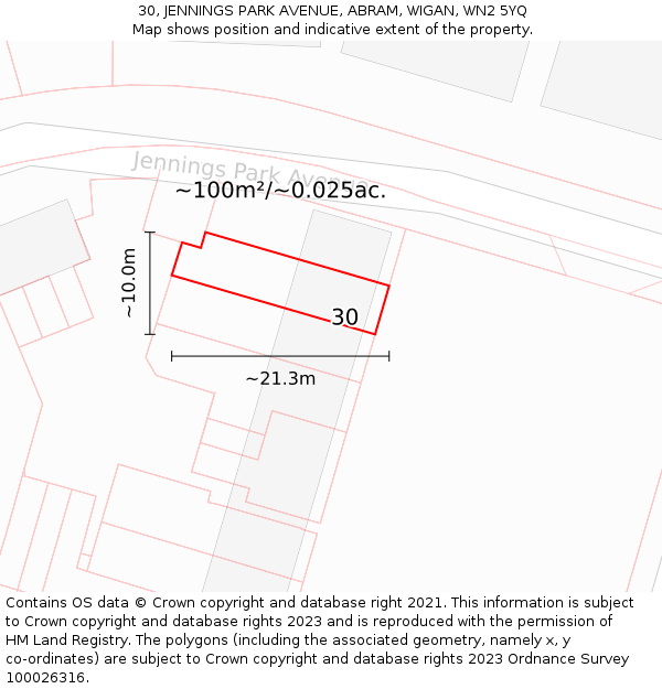 30, JENNINGS PARK AVENUE, ABRAM, WIGAN, WN2 5YQ: Plot and title map