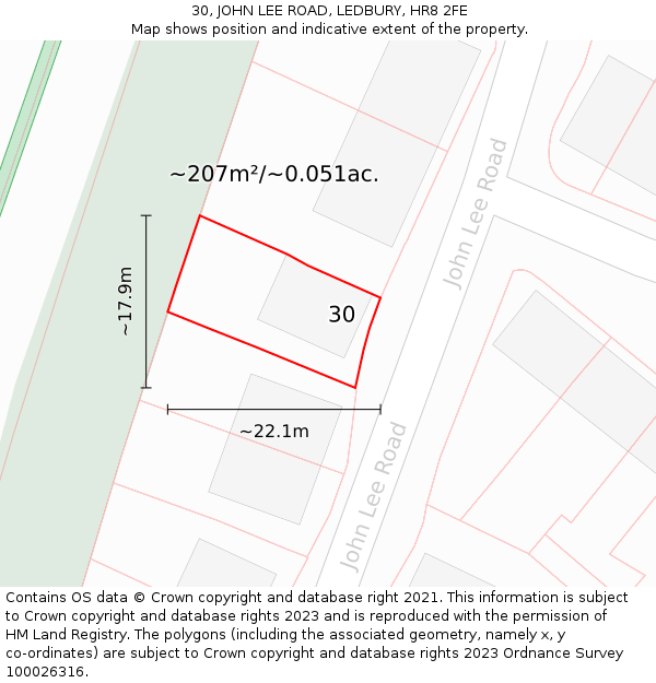 30, JOHN LEE ROAD, LEDBURY, HR8 2FE: Plot and title map