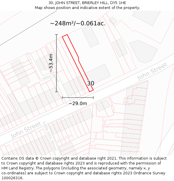 30, JOHN STREET, BRIERLEY HILL, DY5 1HE: Plot and title map
