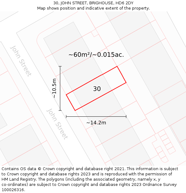 30, JOHN STREET, BRIGHOUSE, HD6 2DY: Plot and title map