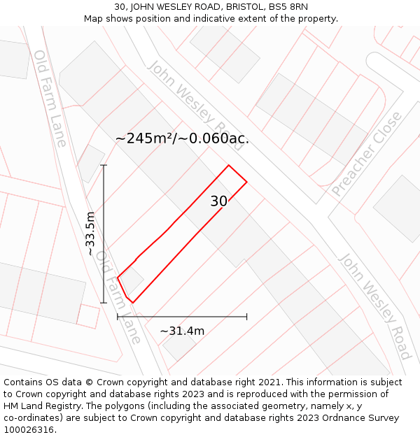 30, JOHN WESLEY ROAD, BRISTOL, BS5 8RN: Plot and title map