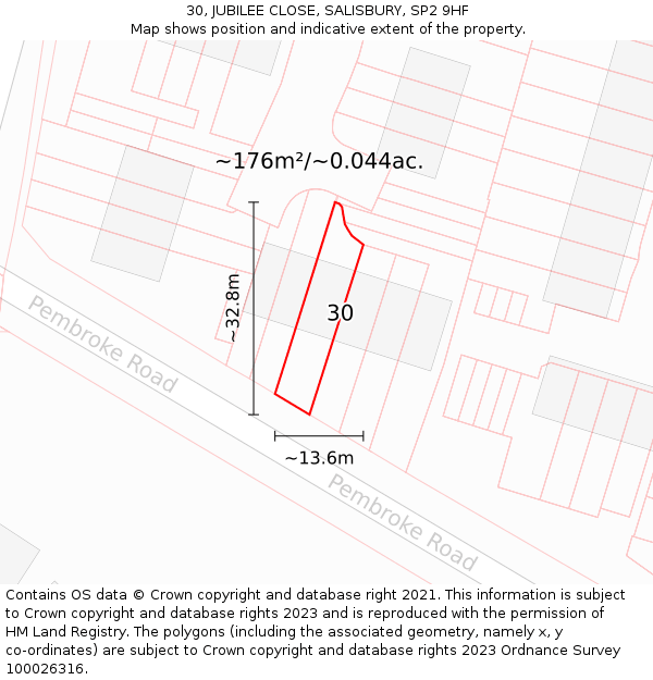 30, JUBILEE CLOSE, SALISBURY, SP2 9HF: Plot and title map