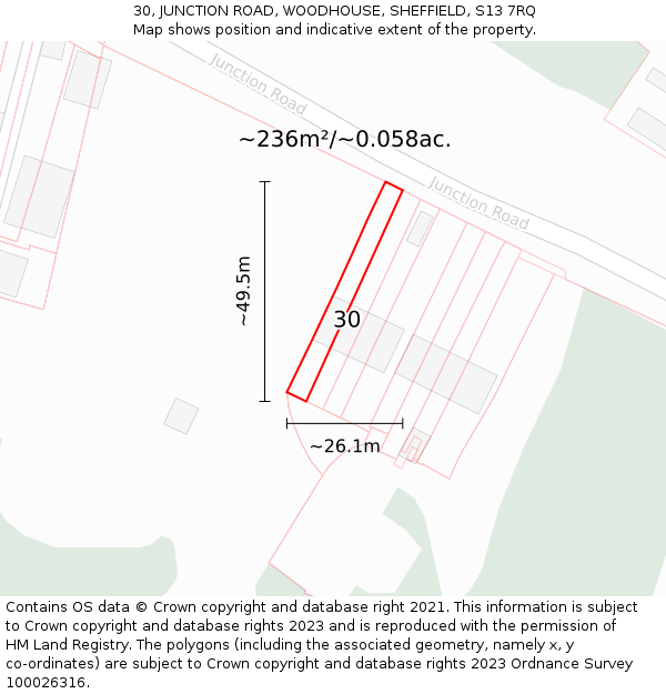 30, JUNCTION ROAD, WOODHOUSE, SHEFFIELD, S13 7RQ: Plot and title map