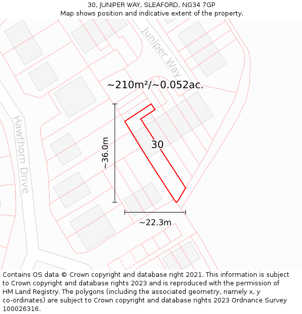 30, JUNIPER WAY, SLEAFORD, NG34 7GP: Plot and title map