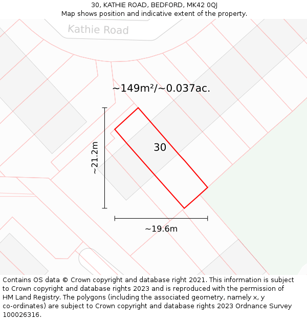 30, KATHIE ROAD, BEDFORD, MK42 0QJ: Plot and title map