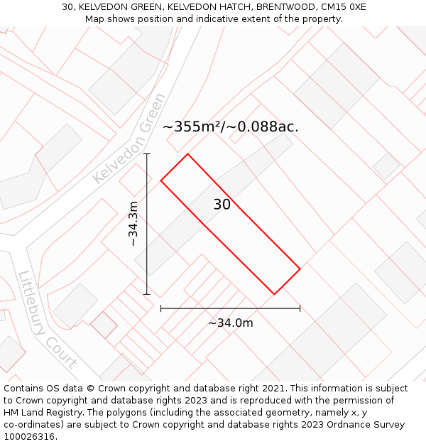 30, KELVEDON GREEN, KELVEDON HATCH, BRENTWOOD, CM15 0XE: Plot and title map