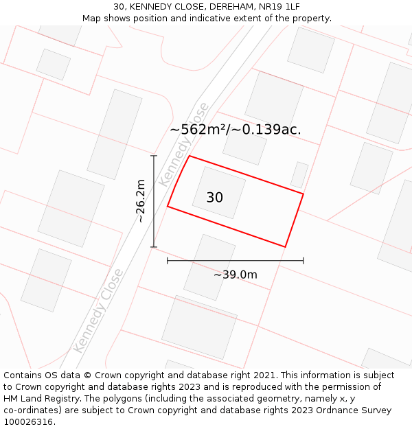 30, KENNEDY CLOSE, DEREHAM, NR19 1LF: Plot and title map