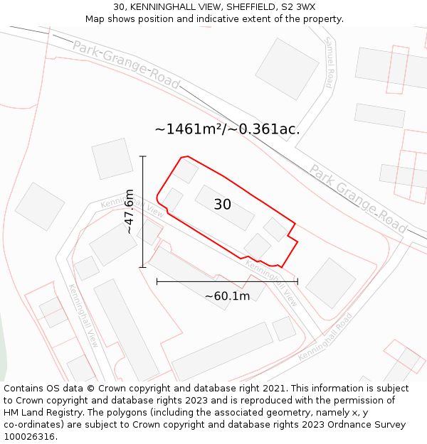 30, KENNINGHALL VIEW, SHEFFIELD, S2 3WX: Plot and title map