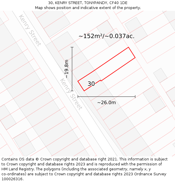 30, KENRY STREET, TONYPANDY, CF40 1DE: Plot and title map