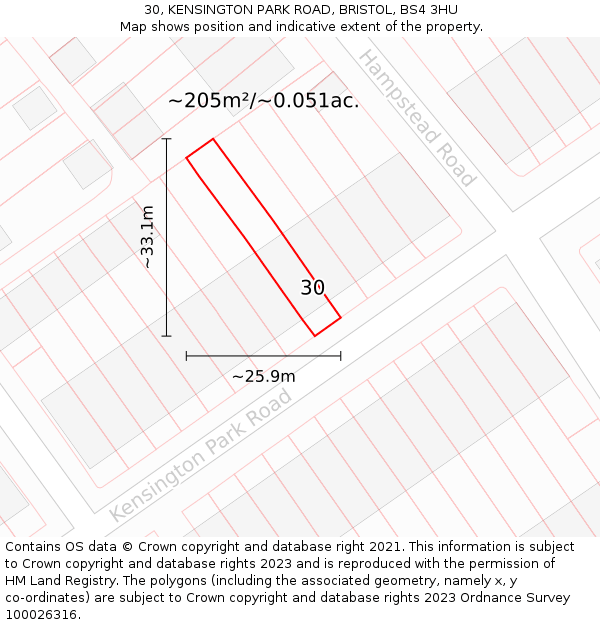 30, KENSINGTON PARK ROAD, BRISTOL, BS4 3HU: Plot and title map