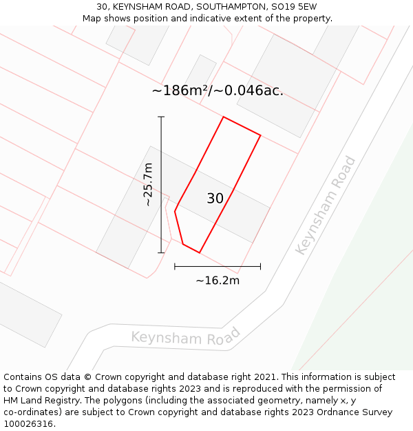 30, KEYNSHAM ROAD, SOUTHAMPTON, SO19 5EW: Plot and title map