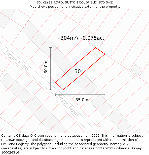 30, KEYSE ROAD, SUTTON COLDFIELD, B75 6HZ: Plot and title map