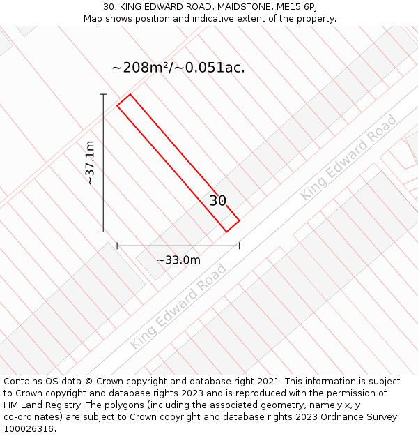 30, KING EDWARD ROAD, MAIDSTONE, ME15 6PJ: Plot and title map