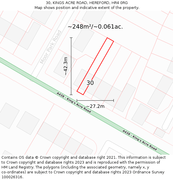 30, KINGS ACRE ROAD, HEREFORD, HR4 0RG: Plot and title map