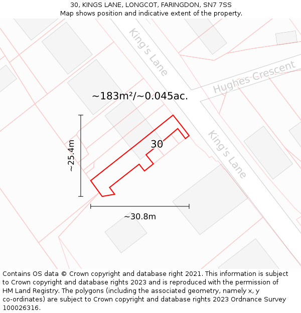 30, KINGS LANE, LONGCOT, FARINGDON, SN7 7SS: Plot and title map