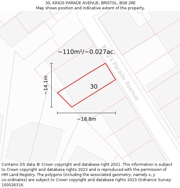 30, KINGS PARADE AVENUE, BRISTOL, BS8 2RE: Plot and title map