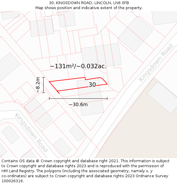 30, KINGSDOWN ROAD, LINCOLN, LN6 0FB: Plot and title map