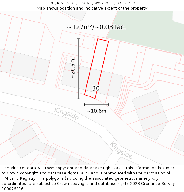 30, KINGSIDE, GROVE, WANTAGE, OX12 7FB: Plot and title map