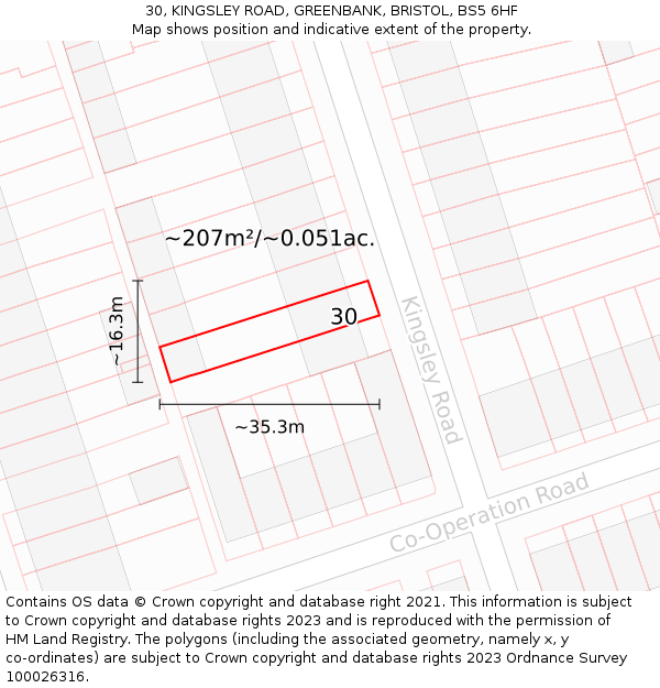 30, KINGSLEY ROAD, GREENBANK, BRISTOL, BS5 6HF: Plot and title map