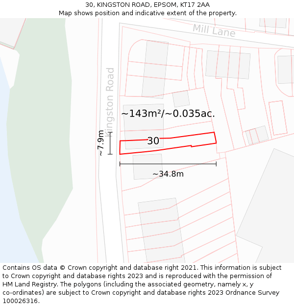30, KINGSTON ROAD, EPSOM, KT17 2AA: Plot and title map