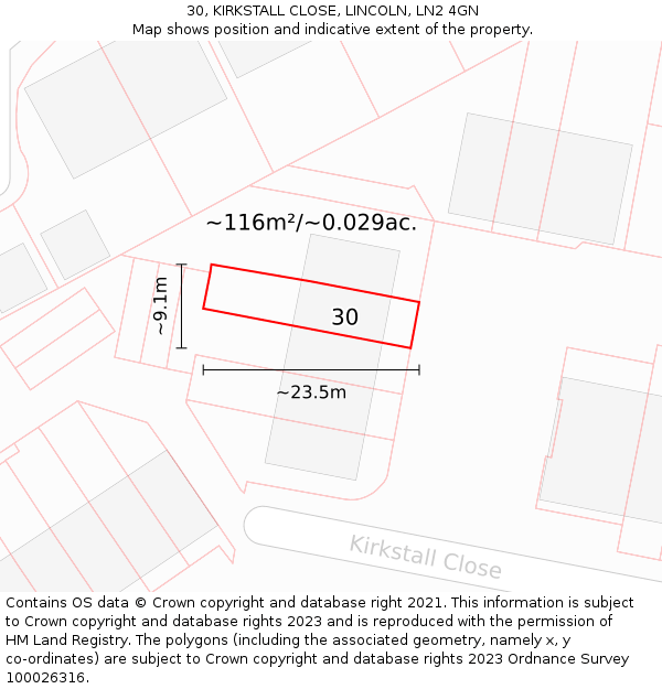 30, KIRKSTALL CLOSE, LINCOLN, LN2 4GN: Plot and title map
