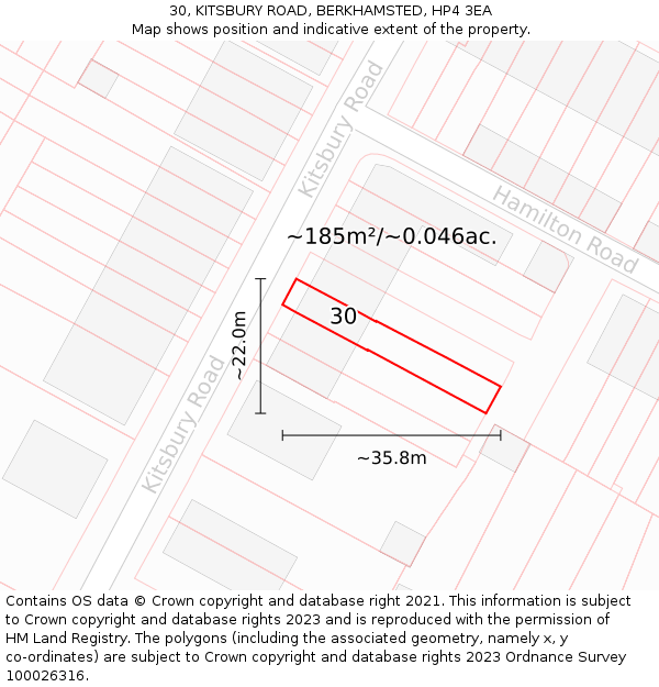 30, KITSBURY ROAD, BERKHAMSTED, HP4 3EA: Plot and title map
