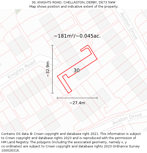30, KNIGHTS ROAD, CHELLASTON, DERBY, DE73 5WW: Plot and title map