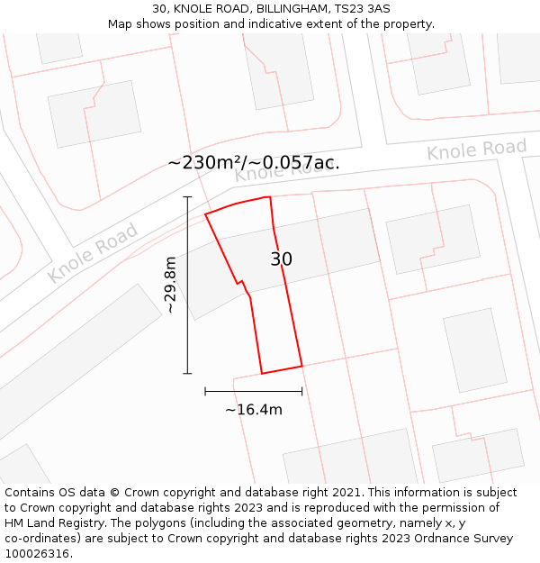30, KNOLE ROAD, BILLINGHAM, TS23 3AS: Plot and title map
