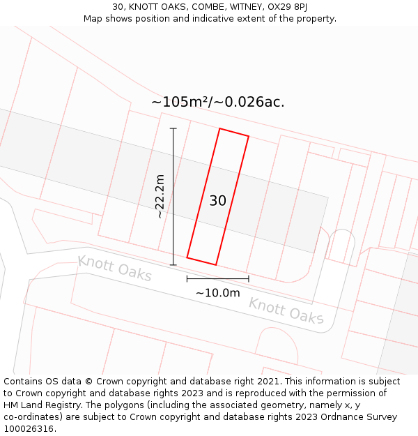 30, KNOTT OAKS, COMBE, WITNEY, OX29 8PJ: Plot and title map