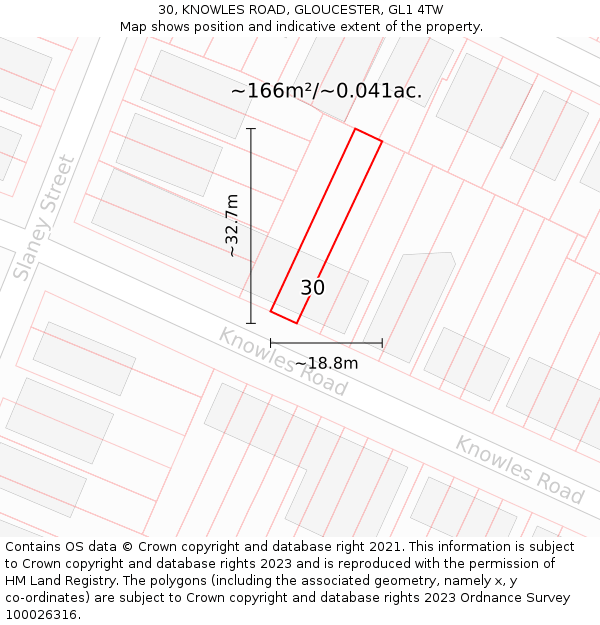 30, KNOWLES ROAD, GLOUCESTER, GL1 4TW: Plot and title map