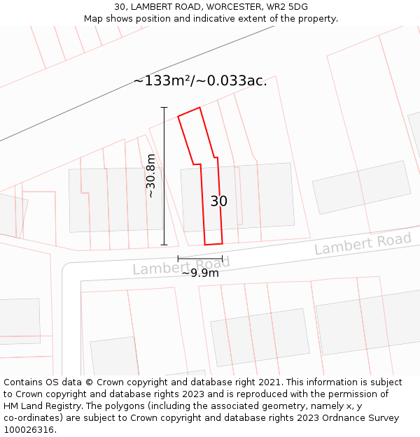 30, LAMBERT ROAD, WORCESTER, WR2 5DG: Plot and title map