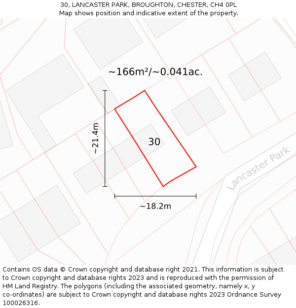 30, LANCASTER PARK, BROUGHTON, CHESTER, CH4 0PL: Plot and title map
