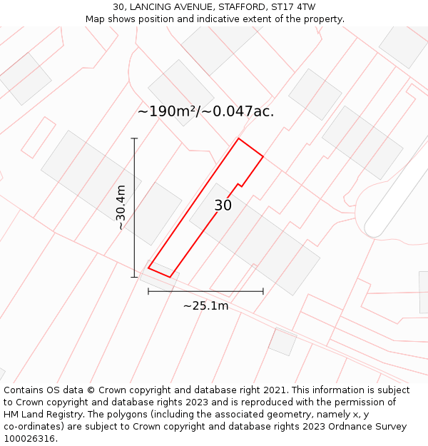 30, LANCING AVENUE, STAFFORD, ST17 4TW: Plot and title map