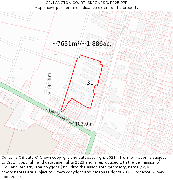 30, LANGTON COURT, SKEGNESS, PE25 2RB: Plot and title map