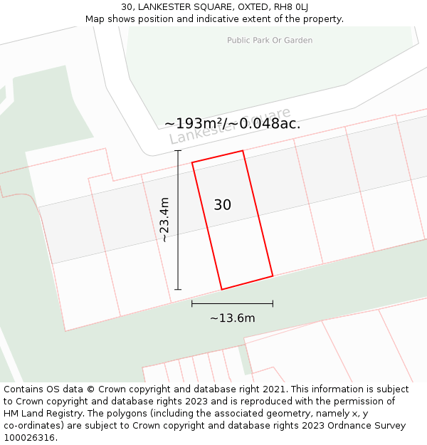30, LANKESTER SQUARE, OXTED, RH8 0LJ: Plot and title map