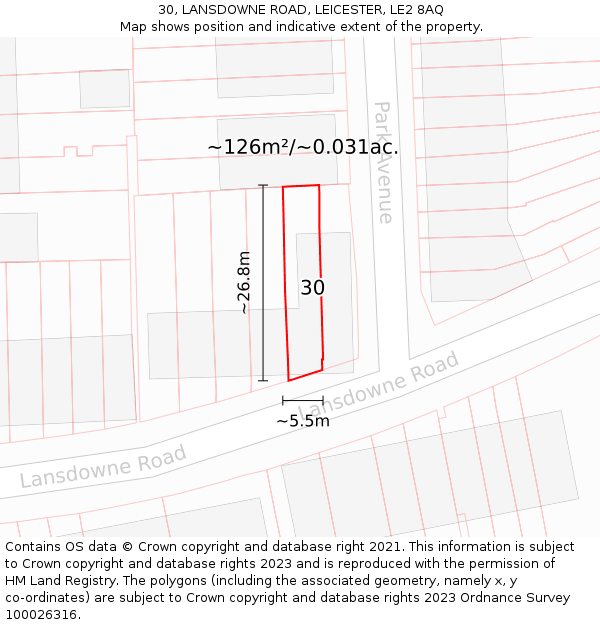 30, LANSDOWNE ROAD, LEICESTER, LE2 8AQ: Plot and title map