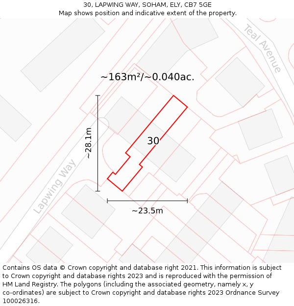 30, LAPWING WAY, SOHAM, ELY, CB7 5GE: Plot and title map