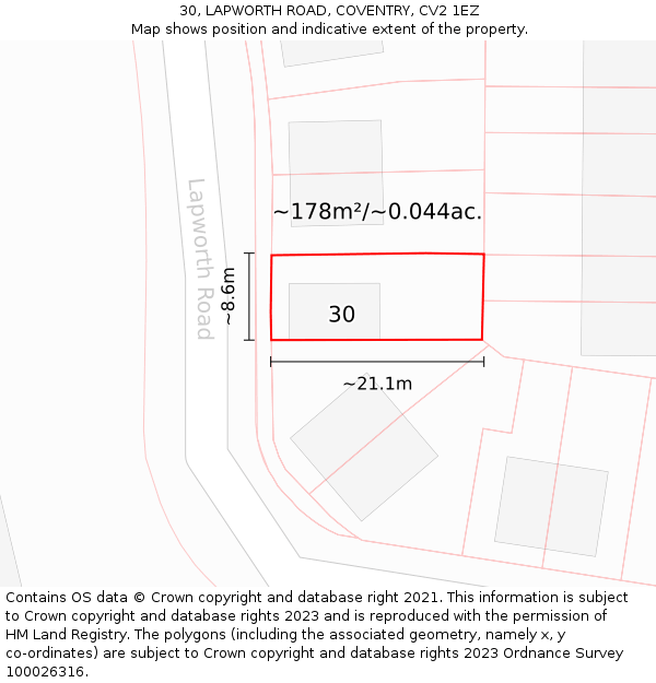 30, LAPWORTH ROAD, COVENTRY, CV2 1EZ: Plot and title map