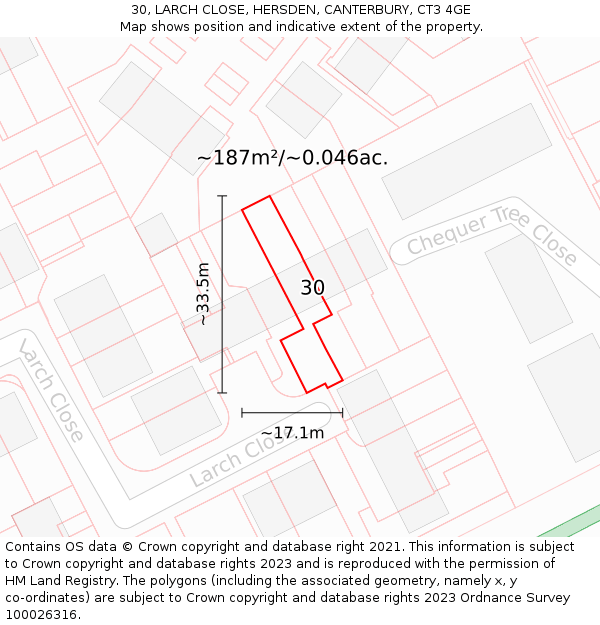 30, LARCH CLOSE, HERSDEN, CANTERBURY, CT3 4GE: Plot and title map