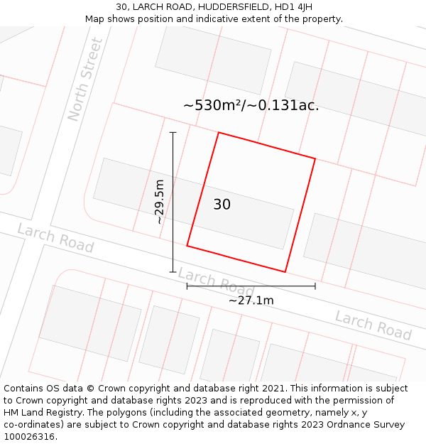 30, LARCH ROAD, HUDDERSFIELD, HD1 4JH: Plot and title map