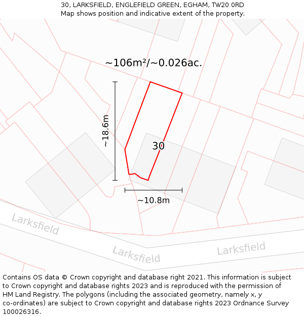 30, LARKSFIELD, ENGLEFIELD GREEN, EGHAM, TW20 0RD: Plot and title map
