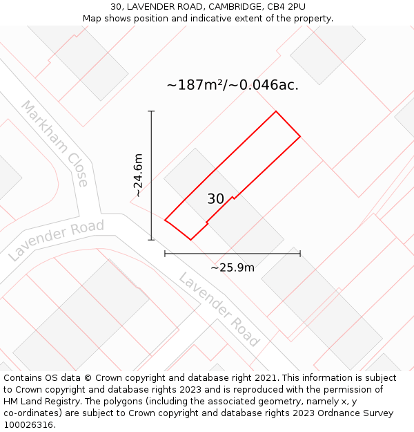 30, LAVENDER ROAD, CAMBRIDGE, CB4 2PU: Plot and title map
