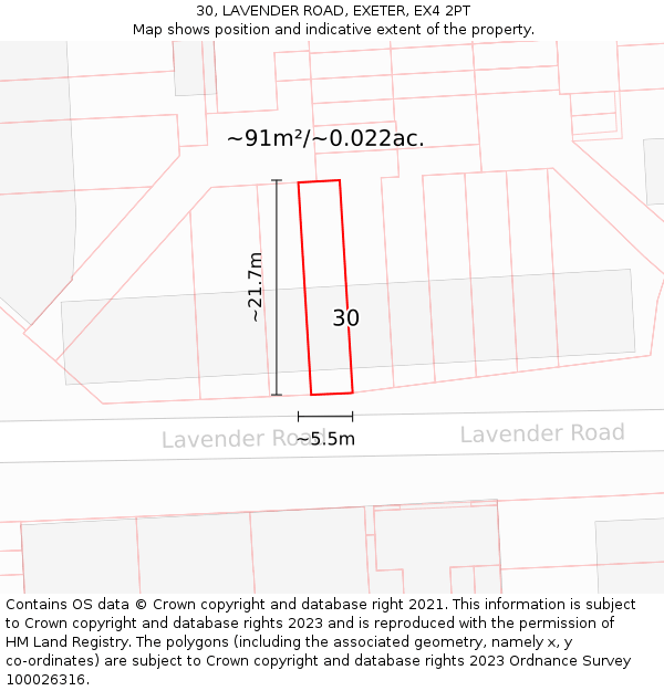 30, LAVENDER ROAD, EXETER, EX4 2PT: Plot and title map